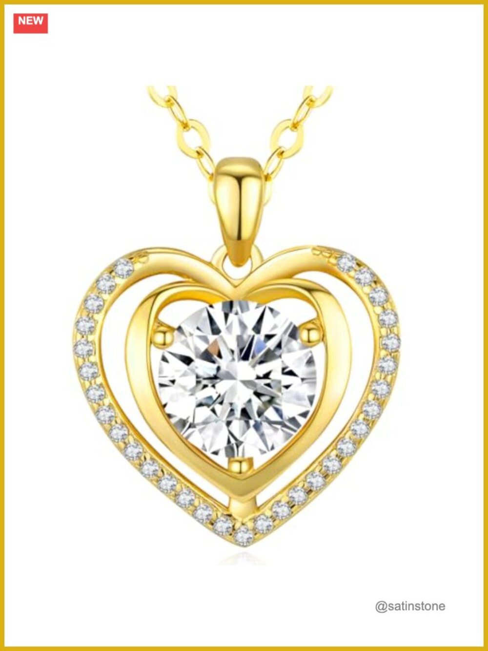 18K Real Platinum Filled 925 Sterling Silver Moissanite Heart Pendant Necklace